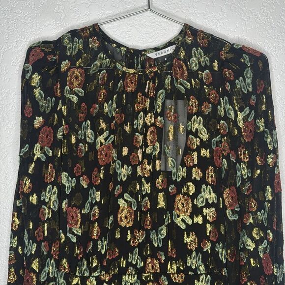NWT VERONICA BEARD Black Gold Metallic Foil ROBIN Silk Ruched Mini Dress Size 2 - Picture 4 of 15